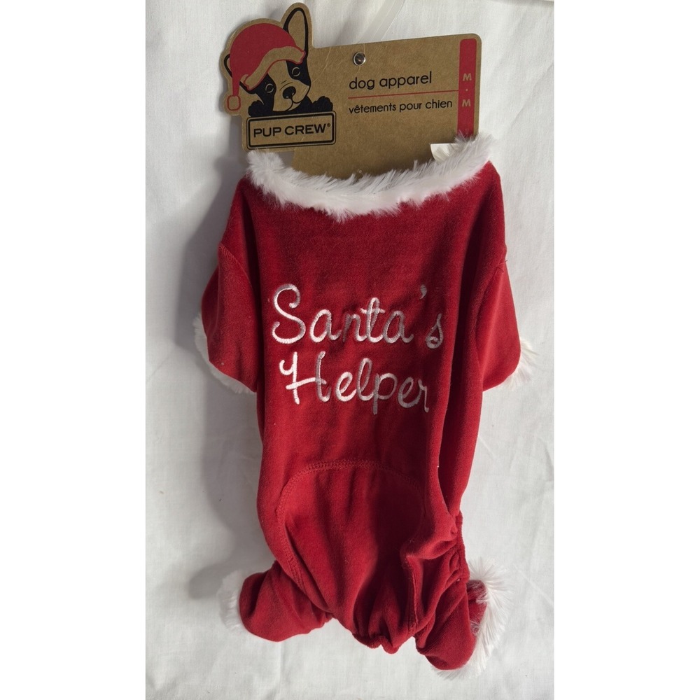 Pup Crew "Santa's Helper" Embroidered Dog Pajamas MEDIUM - NEW